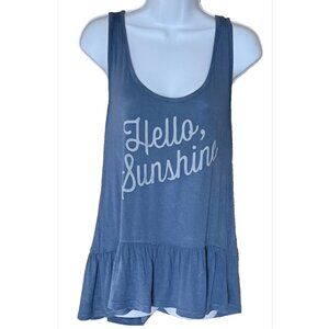 Zoe + Liv "Hello Sunshine" Tank Top Large Inspiration Soft Girl Ruffle Blue